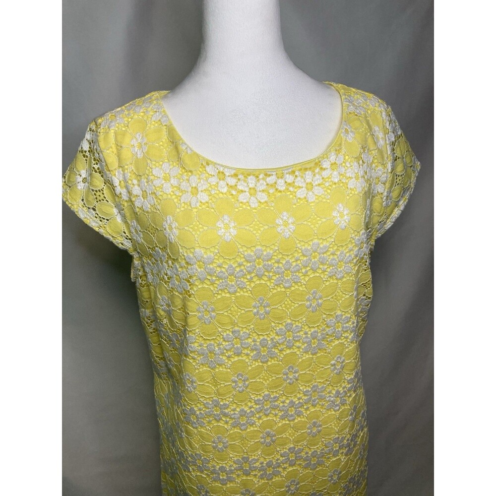 Yellow Floral Lace Dress Womens 16 Sheath Whimsical Kawaii Twee Coquette - Picture 3 of 15
